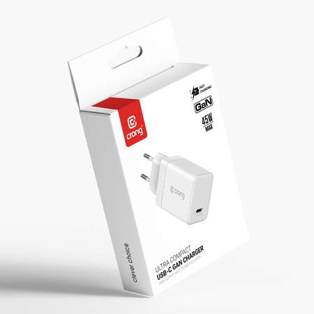 Szybka Ładowarka Sieciowa USB C 45W PD 3.0 z PPS Crong Ultra Compact GaN Biała