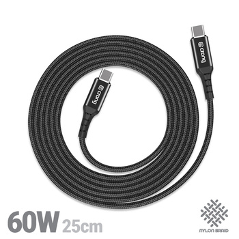 Crong Armor Link - 60W 3A kabel USB-C na USB-C Power Delivery Fast Charging 25cm (černý)