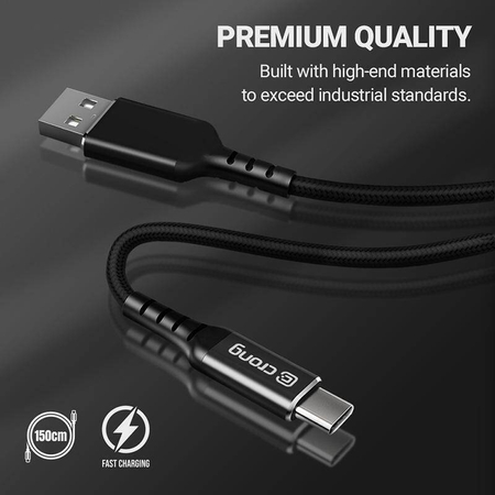 Crong Armor Link - 60W PD 3A USB-A to USB-C Cable 150cm (Black)