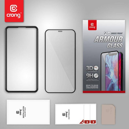 Crong Anti-Bacterial 3D Armor Glass – 9H Tempered Glass for iPhone 12 / iPhone 12 Pro Full Screen + Installation Frame