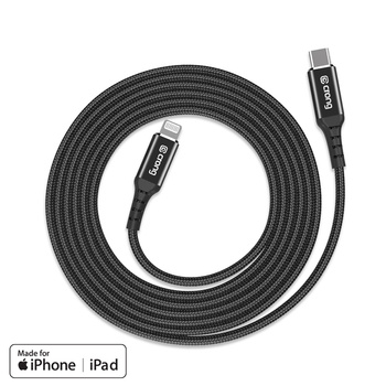 Crong Armor Link - MFi Kabel von USB-C auf Lightning geflochten 150cm (schwarz)