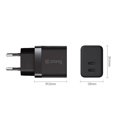 Crong Ultra Compact GaN - Cargador de pared 2x USB-C Power Delivery 35W (Negro)