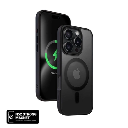 Funda Crong Hybrid Frost MAG Cover con MagSafe para iPhone 16 Pro (negra)