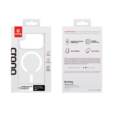Funda Crong Hybrid MATTE™ Magnetic para iPhone 18 Pro Max / 17 Pro Max MagSafe Blanca