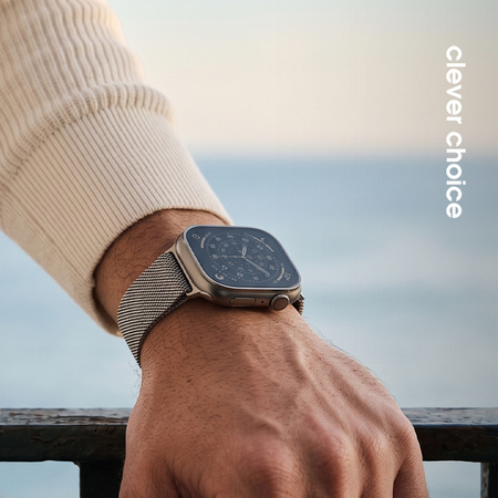 Crong Milano Steel - Rozsdamentes acél szíj Apple Watch 44/45/46/49 mm-hez (Ezüst)