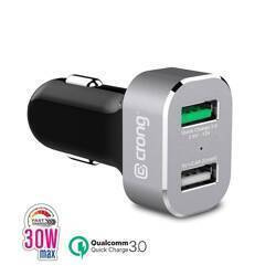 Crong Power Car Charger 30W - USB QuickCharge 3.0 + USB 2,4A nabíječka do auta (hliník)