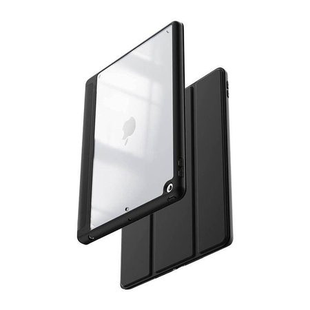 Crong PrimeFolio – Custodia per iPad 10.2" (2021-2019) con supporto e vano porta-Apple Pencil (Nero/Trasparente)