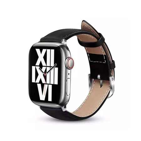 Curea Crong Noble - din piele naturală pentru Apple Watch 44/45/46/49 mm (negru)