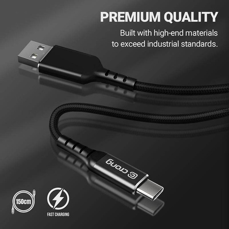 Crong Armor Link - USB-C to USB-A 60W Braided Cable Power Delivery Fast Charging 150cm (black)
