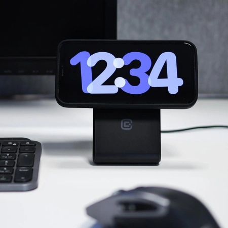 Crong MagSpot Pivot Stand – 3-in-1-Wireless-Ladegerät mit MagSafe für iPhone, Apple Watch und AirPods (Schwarz)