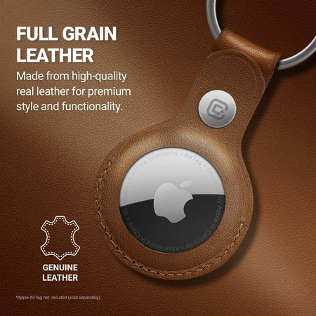 Crong Leather Case with Key Ring - Leather protective key ring case for Apple AirTag (brown)