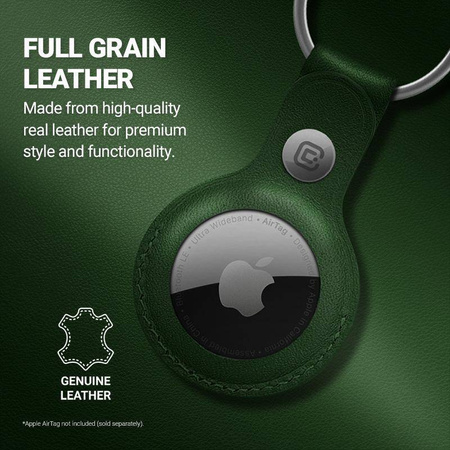 Etui Crong Leather Case with Key Ring do Apple AirTag 1/2 Skórzany Brelok Zielony