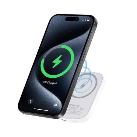 Crong MagSpot Powerbank – Ultraschlanke kabellose Powerbank mit MagSafe, 5000 mAh, USB-C 20 W PD (Weiß)