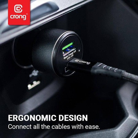 Crong Power Car Charger 63W - USB-C PD 45W + USB QC 3.0 18W nabíječka do auta (černá)