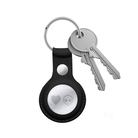 Etui Ochronne do Apple AirTag Skórzany Brelok Crong Leather Case with Key Ring Czarny