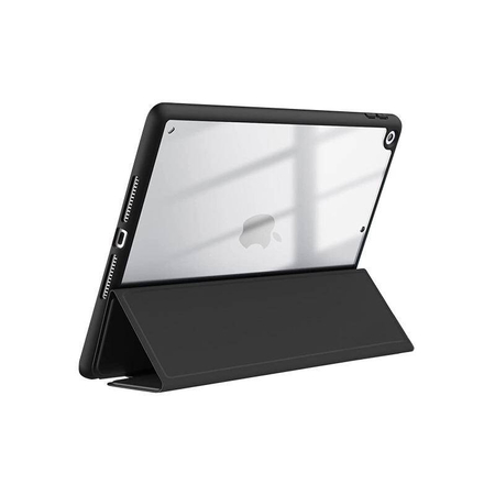 Crong PrimeFolio – iPad 10,2" (2021-2019) Hülle mit Ständer und Aufbewahrungsfach für den Apple Pencil (Schwarz/Transparent)