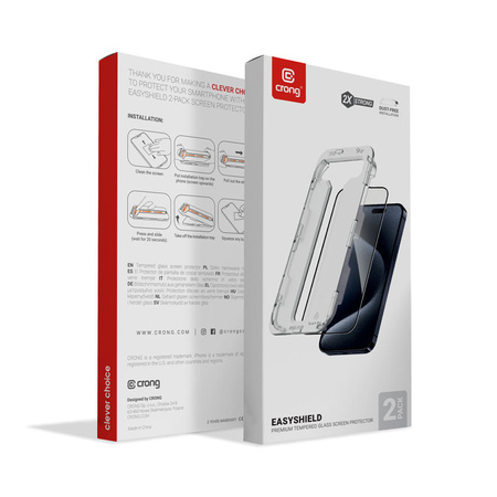 Szkło Crong EasyShield do iPhone 16 Plus / 15 Plus Hartowane 9H z Aplikatorem 2szt