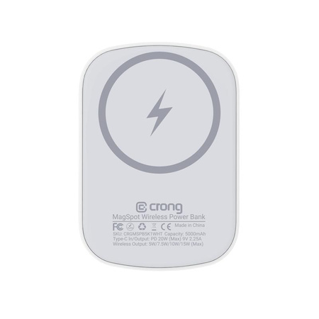 Crong MagSpot™ Power Bank - Ασύρματη τράπεζα ενέργειας με MagSafe 5000mAh, USB-C 20W PD (λευκό)