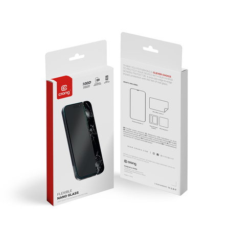 Crong Nano Glass - Vidrio híbrido irrompible para iPhone 16e / iPhone 14 / iPhone 13 / iPhone 13 Pro