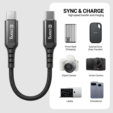 Kabel USB C Crong Armor Link 60W PD 3A 10Gbps szybki przesył czarny 25cm