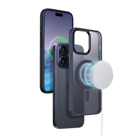 Funda Crong Hybrid Frost MAG - Funda MagSafe para iPhone 15 Pro Max (Azul Marino)