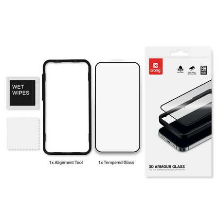 Szkło Hartowane do iPhone 16 / iPhone 15 Crong 3D Armour Glass 9H Ochronne na Cały Ekran + Ramka Instalacyjna