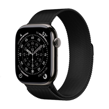 Crong Milano Steel - Rozsdamentes acél szíj Apple Watch 44/45/46/49 mm-hez (Fekete)