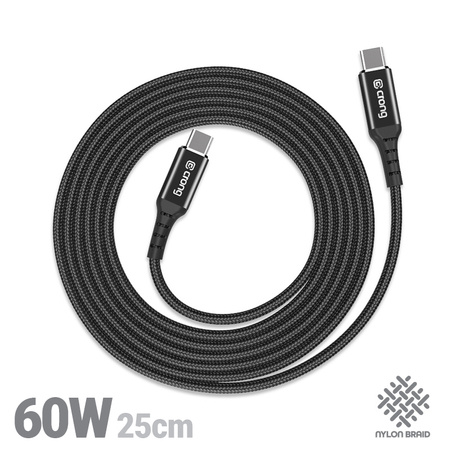 Crong Armor Link - Cable USB-C a USB-C de 60 W, 3 A, 25 cm (negro)