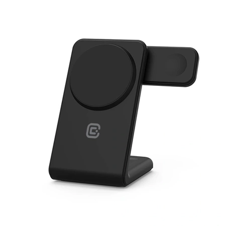 Ładowarka Indukcyjna MagSafe Crong MagSpot Pivot Stand do iPhone, Apple Watch i AirPods 3w1 Czarna