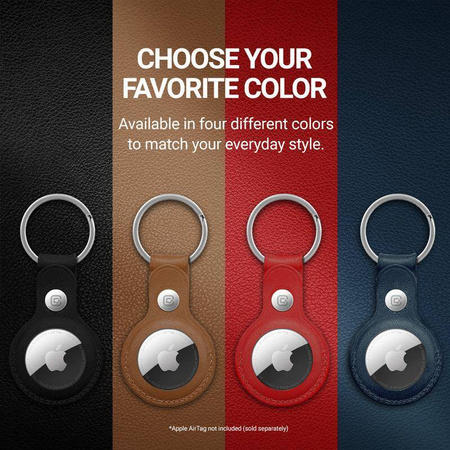 Etui Ochronne do Apple AirTag 1/2 Skórzany Brelok Crong Leather Case with Key Ring Granatowy