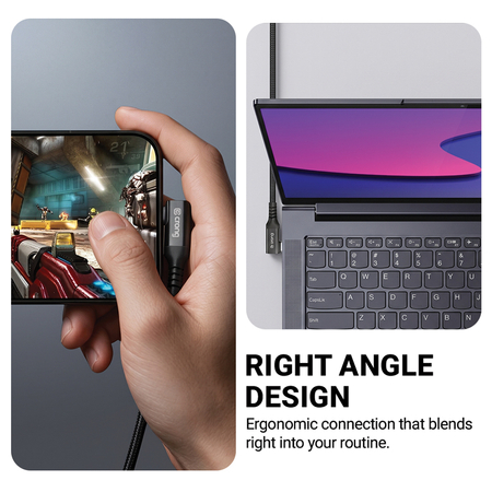Kabel USB C CRONG Armor Link kątowy 60W PD 3A 5Gbps szybki czarny 1.5m
