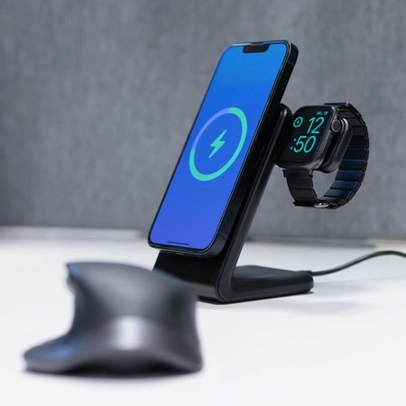 Suport pivotant Crong MagSpot - Încărcător wireless 3 în 1 cu MagSafe pentru iPhone, Apple Watch și AirPods (Negru)