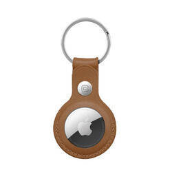 Crong Leather Case with Key Ring - Leather protective case key ring for Apple AirTag 1 / 2 (Brown)