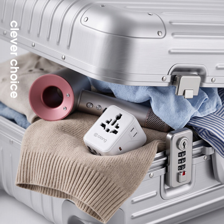 Adapter Podróżny Crong One World Travel Ładowarka Sieciowa GaN 45W UK/EU/US/AU Biały