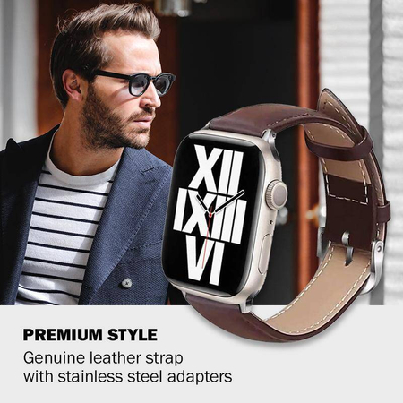 Correa Crong Noble Band de piel auténtica para Apple Watch de 44/45/46/49 mm (Espresso)