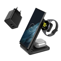 Crong – GaN PD 35W Ladegerät-Set plus PowerSpot Pivot Stand 3-in-1 kabelloses Ladegerät für iPhone, Samsung & Android