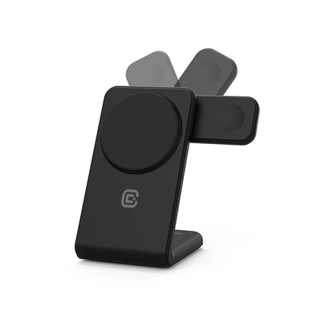 Ładowarka Indukcyjna MagSafe Crong MagSpot Pivot Stand do iPhone, Apple Watch i AirPods 3w1 Czarna