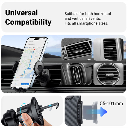 Crong Carclip Air Vent - Univerzální držák do auta na mřížku ventilace (černý)