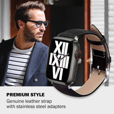 Crong Noble Band – Echtlederarmband für Apple Watch 44/45/46/49 mm (Schwarz)