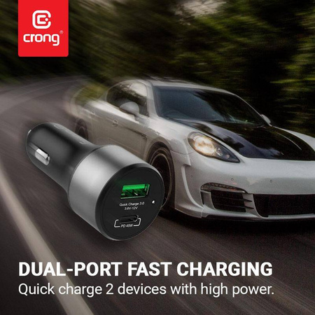 Crong Power Car Charger 63W - USB-C PD 45W + USB QC 3.0 18W nabíječka do auta (černá)