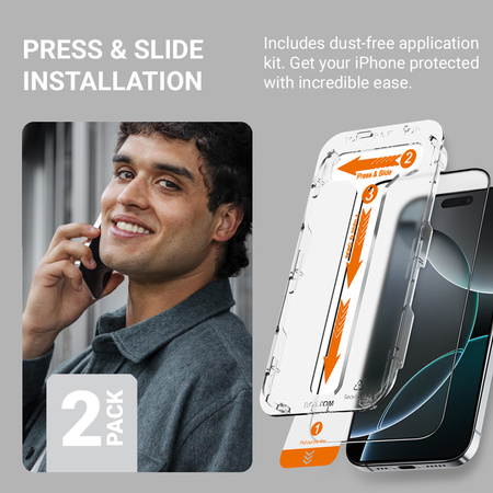 Crong EasyShield - Paquete de 2 protectores de vidrio templado para iPhone 15 Pro Max (2 unidades)