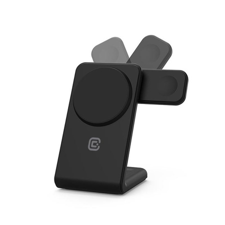 Crong MagSpot™ Pivot Stand - bezdrátová nabíječka 3 v 1 s MagSafe pro iPhone, Apple Watch a AirPods (černá)