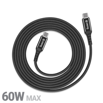 Crong Armor Link - 60W 3A USB-C to USB-C Power Delivery Fast Charging cable 25cm (black)