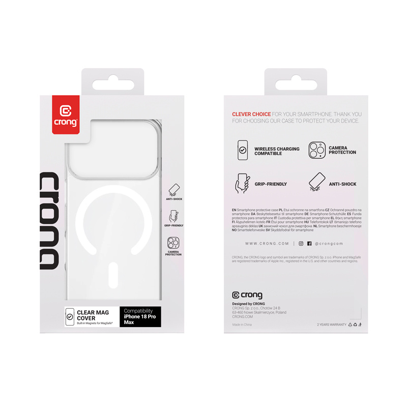 Hybrydowa ochrona PC i TPU w Crong Clear MAG Cover do iPhone 18 Pro Max i 17 Pro Max