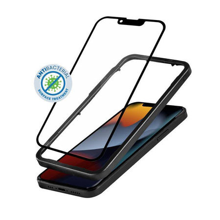 Crong Anti-Bacterial 3D Armour Glass - 9H tvrzené sklo přes celou obrazovku pro iPhone 14 / iPhone 13 / iPhone 13 Pro + instalační rámeček