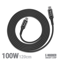 Crong Armor Link - USB-C to USB-C 100W 5A Braided cable Power Delivery Fast Charging 120cm (Black)